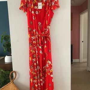 NWT Free People Jess Wrap Dress in Red Combo